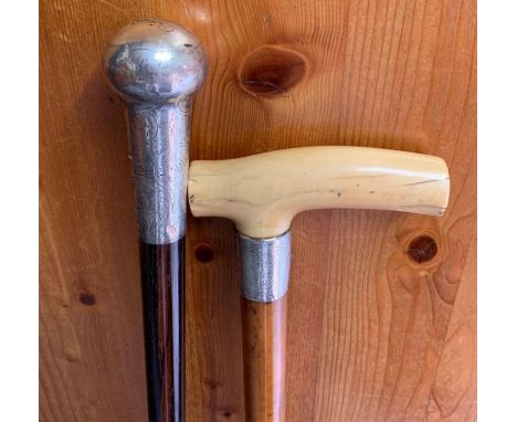 Silver topped walking stick &amp; bone handle silver rimmed walking stick