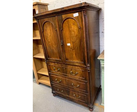 Walnut drinks cabinet with two door cupboard &amp; 3 drawers