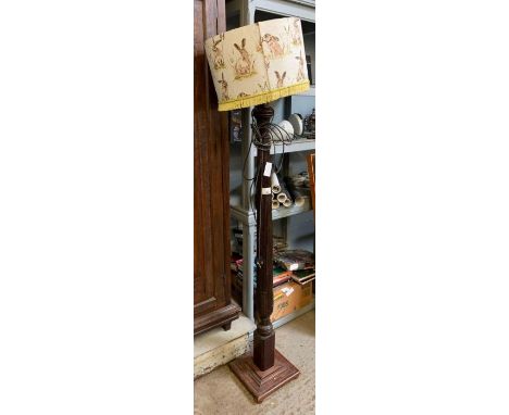 Carved wooden standard lamp with hare shade ## pat tested ##