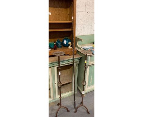 2 metal candlestick holders &amp; long wooden pole with inscription 'Edmund J. Taylor, Deputy town clerk C.B. perambulation 1