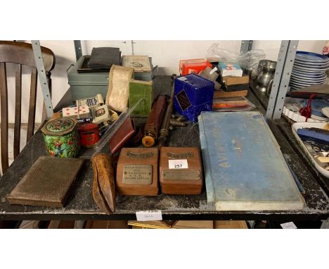 Shelf of items to include plaques of part of the paddle float from P.S. Waverley, Glasgow; Aviation or Ariel Tactics boxed ga