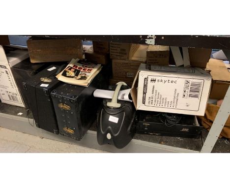 Collection of DJ items, speaker, boxed equipment, musician magazines etc ## pat tested ##