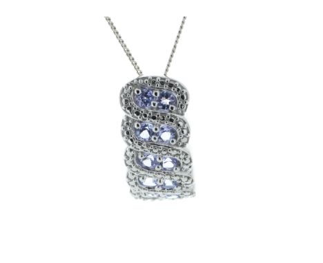 Sterling silver tanzanite pendant, set with ten round tanzanite. This pendant comes with a free chain. Item Specifications: C
