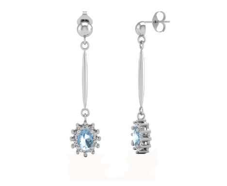 Two oval blue topaz gemstones are set with diamonds to create these lovely 9ct white gold drop earrings. Item Specifications: