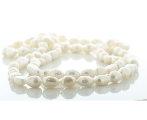 9.5 - 10.0mm freshwater cultured pearl necklace.
Pearl quality AAA. This necklace is 50 inches long.  Item Specifications: Cl