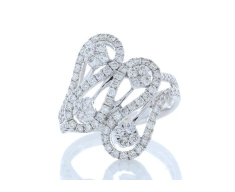 This stunning cluster set 18ct white gold ring is set with a total diamond weight of 1.15 carats. This ladies dress ring is s