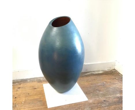 A large blue pottery ovoid vase, by Fiona Thomson, Edinburgh College of Art 1994-95, complete with tile (h.84cm)