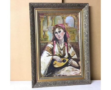 G.K. Murray, Classical Female with Lute, oil on board, signed bottom left (44cm x 28cm)