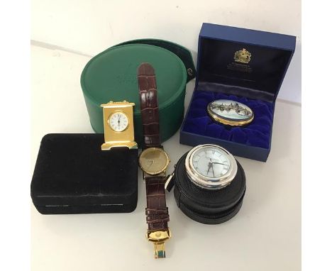 A mixed lot including a Halcyon Days enamelled pill box with Waterloo Bridge and St Paul's Cathedral, a Penhaligon's travel c