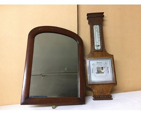 A 1920s barometer, with square dial (52cm) and a domed top wall mirror (2)