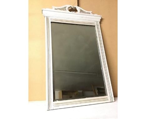 A modern wall mirror with bevelled glass plate within moulded and white painted frame (83cm x 52cm)