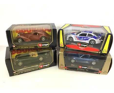 Bburago diecast model cars including a BMW M3, BMW M, Jaguar and Bugatti, all in original boxes