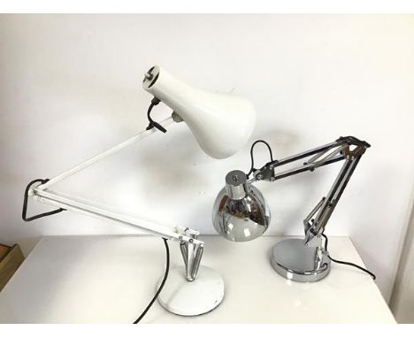 A white painted anglepoise lamp with circular base, stamped Anglepoise Lighting Ltd to side (90cm x 16cm) and another anglepo