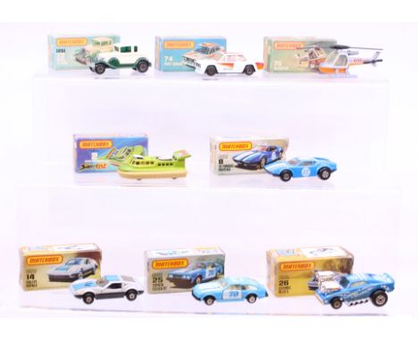 Matchbox: A collection of eight assorted boxed Matchbox 75 Series vehicles to comprise: Model 'A' Ford 73, Fiat Abarth 74, He