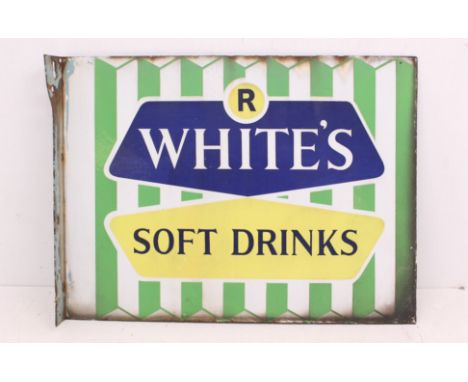 Advertising: An R White's Soft Drinks, double-sided enamel sign, green, white, blue and yellow enamel. Showing signs of age a