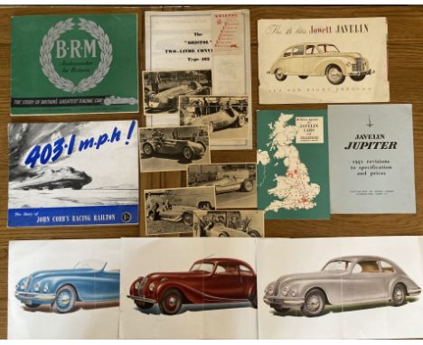 Motoring Interest: A collection of assorted vintage car brochures to include:&nbsp;Bristol Tyres 400, 401, 402, Jewett Javeli