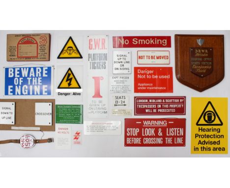 Railwayana: A collection of assorted vintage and modern railway signs to include: BR (S) British Transport Commission small e