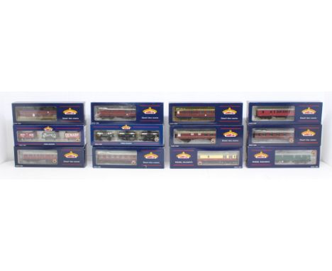 Bachmann: A collection of twelve assorted boxed Bachmann, OO Gauge coaches and rolling stock to include: 34-428, 34-453, 34-4