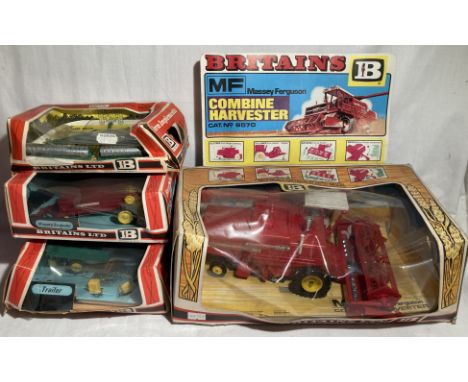 Britains: A collection of assorted boxed Britains Farm implements to include: Massey Ferguson Combine Harvester 9570 with rar