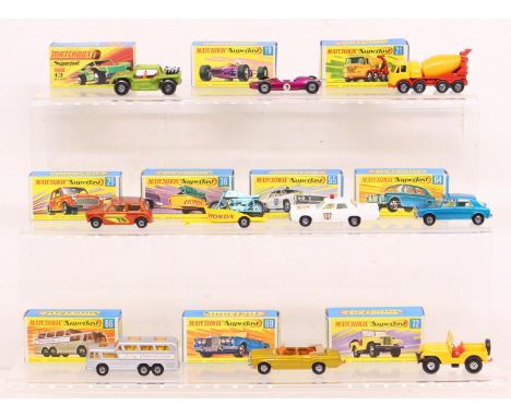 Matchbox:&nbsp;A collection of ten assorted boxed Matchbox 75 Series vehicles to comprise: Baja Buggy 13, Lotus Racing Car 19