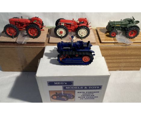 Diecast: A collection of four boxed diecast tractors to include: Meg&rsquo;s Model Tractor, Fordson County Crawler and three 