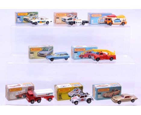 Matchbox: A collection of eight assorted boxed Matchbox 75 Series vehicles to comprise: Ford RS2000 9, Plymouth Police Car 10