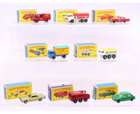 Matchbox: A collection of eight assorted boxed Matchbox 75 Series vehicles to comprise: Land Rover Fire Truck 57, DAF Girder 