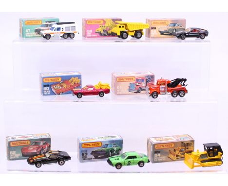 Matchbox: A collection of eight assorted boxed Matchbox 75 Series vehicles to comprise: Carmichael Rescue Vehicle 57, Faun Du