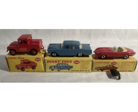 Dinky: A collection of three boxed Dinky Toys vehicles to include: Jaguar E Type 120, slight damage to hard top, Mersey Tunne