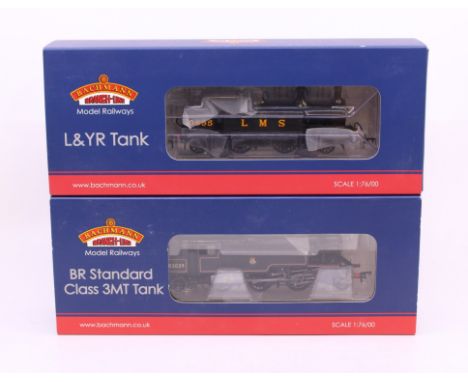 Bachmann: A boxed Bachmann, OO Gauge, L&amp;YR 2-4-2 Tank 10695 LMS Black, Reference 31-165; and BR Standard Class 3MT Tank 8