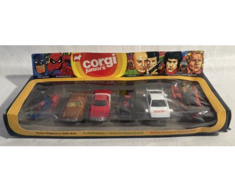 Corgi: A boxed Corgi Juniors, Crimefighters Gift Set, Reference No. 3021. Containing six cars to include: Batman, Spiderman, 