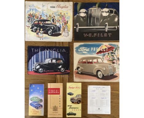 Motoring Interest: A collection of assorted vintage car brochures to include:&nbsp;Ford Prefect, Anglia, V8 Pilot, Consul, Ze
