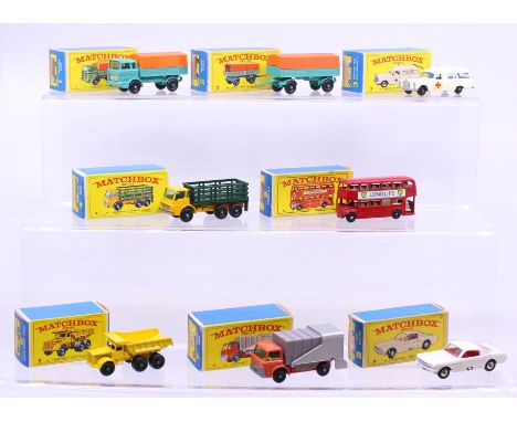 Matchbox: A collection of eight assorted boxed Matchbox 75 Series vehicles to comprise: Mercedes Truck 1, Mercedes Trailer 2,