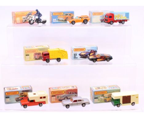 Matchbox: A collection of eight assorted boxed Matchbox 75 Series vehicles to comprise: Police Motor-Cyclist 33, Vantastic 34