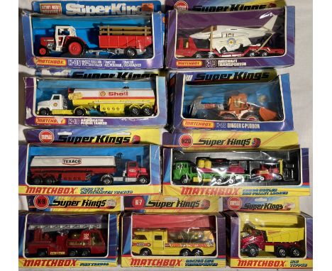 Matchbox: A collection of nine original Matchbox Super Kings vehicles to include: K-35 Massey Ferguson Tractor and Trailer; K