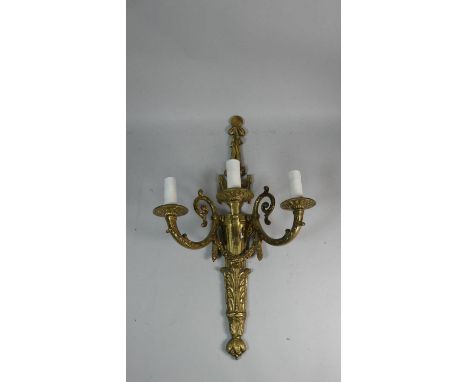 A French Style Brass Three Branch Wall Light, 57cm High 
