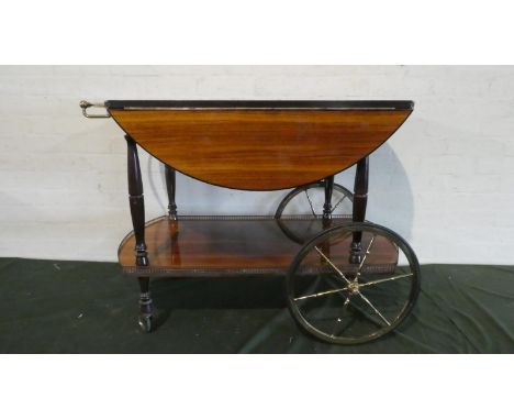 A 1950's Two Tier Brass Mounted Hostess Trolley with Galleried Stretcher Shelf, 90cm Wide 