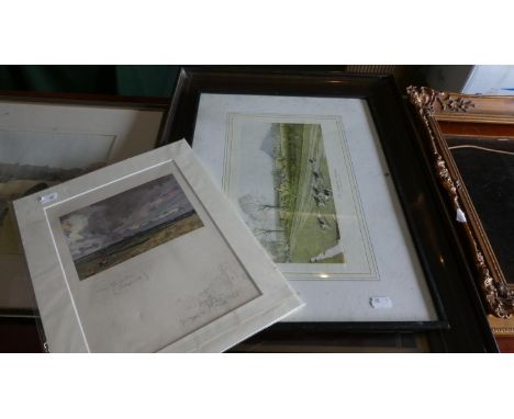 A Mounted Hunting Print, Lionel Edwards the Bicester and a Cecil Aldin Cheshire Hounds Print Together with Edwardian Frame 