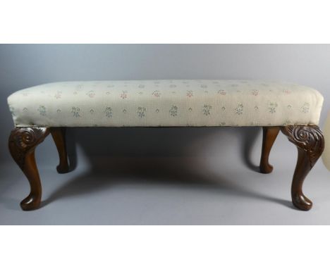 A Tapestry Upholstered Duet Stool with Carved Cabriole Legs, 88cm Wide 