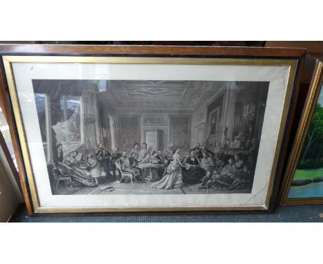 A Large Framed Monochromed Print, Victoria and the Royal Family After the Death of Prince Albert, 130cm Wide 