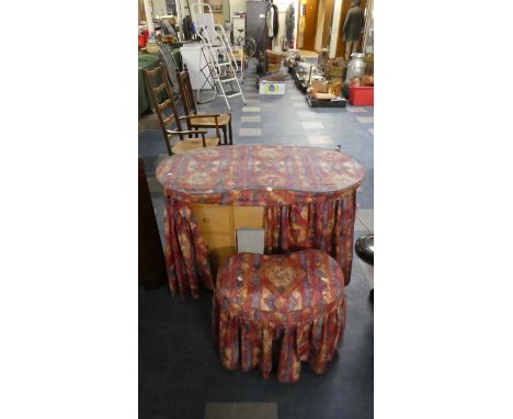 A 1950's Kidney Shaped Dressing Table and Stool, Three Drawers Either Side Kneehole, 106cm Wide 