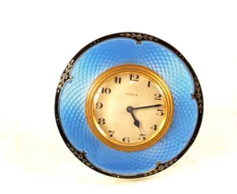 A Silver and blue guilloche enamel desk clock, Birmingham 1925