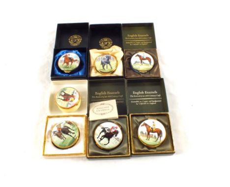 Boxed Kingsley English enamel boxes, Ridgewood Pearl 1995, Dayjur 1990, Provided 1984, Habibti 1983, Troy 1979, one unnamed a