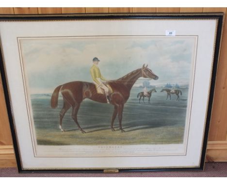 A colour print of racehorse Thormanby, Giimcrack Stakes 1859, dated 1860, 22" x 27" 