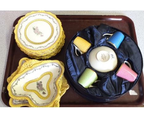 A Paragon yellow bordered shaped edge dessert set and a boxed Royal Worcester coffee set