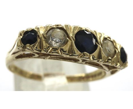 9ct gold ring set with graduating sapphires and CZ stones, size R/S, 2.2g. P&amp;P Group 1 (£14+VAT for the first lot and £1+