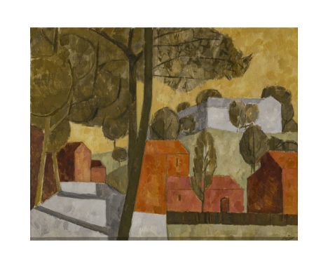 Arthur Fauser Vermutlich 1960er Jahre
1911 Kollnau - 1990 Frankfurt a. M.

Landschaft mit Kirche

Rechts unten signiert. Vers