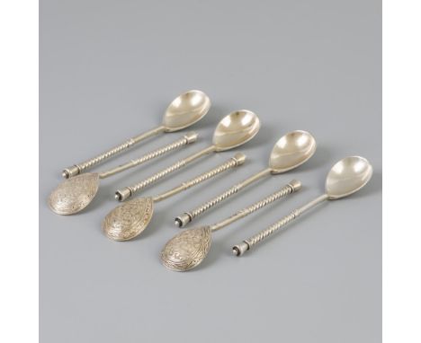Cast models with rich co-cast decorations and twisted stem. Russia, late 19th/early 20th century, hallmarks: unknown maker's 