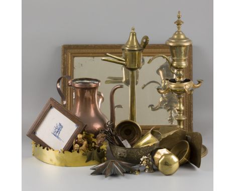 Consisting of various copper objects, mirror and Delft blue tile.
