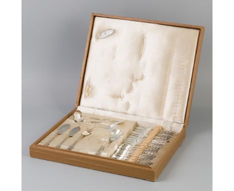 Adorned with "Lily of the valley" decoration, consisting of 12 pastry forks, 12 teaspoons, cake fork, sugar scoop, tea thumb,